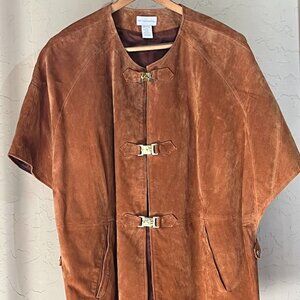 Vintage 100% Genuine Leather Soft Surroundings Brown Suede Leather Poncho